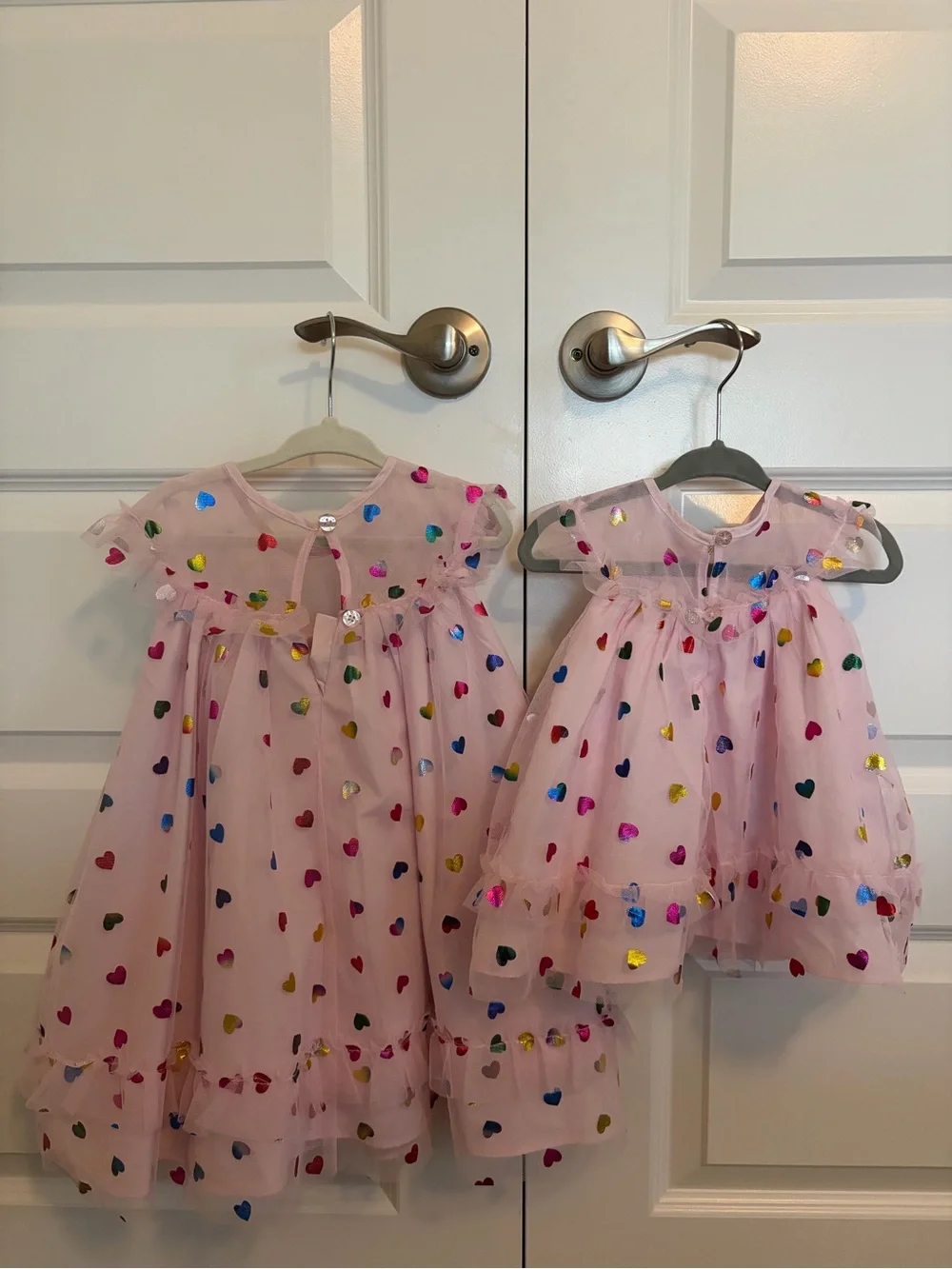 Pippa & Julie Pink Tulle Matching Heart Print Dresses